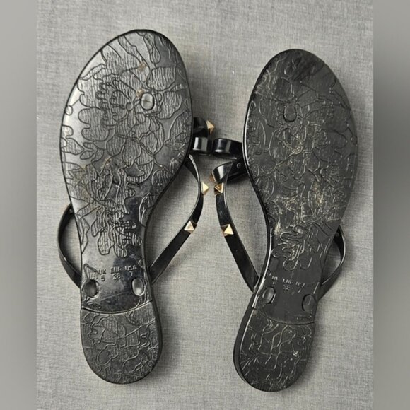 Streetwear Society Black Jelly Flip Flops with Brass Studs on the Bows. - Picture 8 of 9